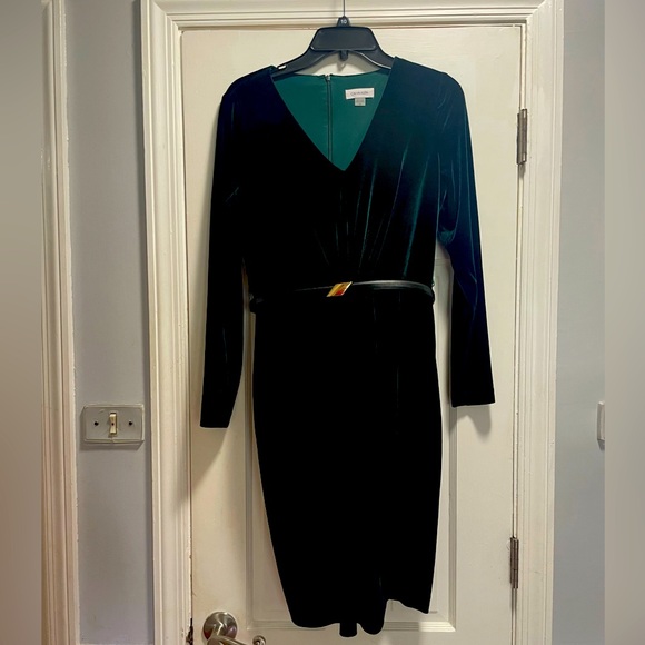 slim fit dress slacks Calvin Klein Green Dress With Back Zipper